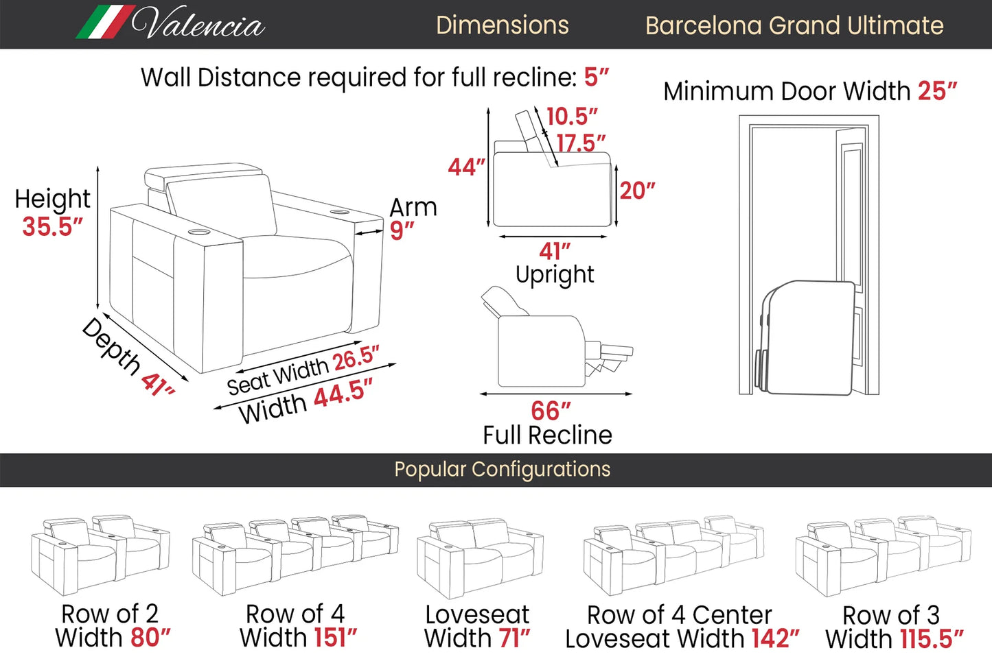 Valencia Barcelona Ultimate Home Theater Seating - Row of 3