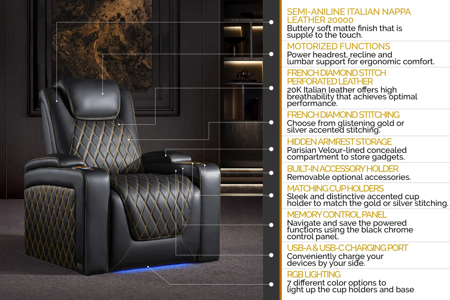 Valencia Oslo Ultimate 20K Edition | Italian Nappa 20,000 Leather Home Theater Recliner
