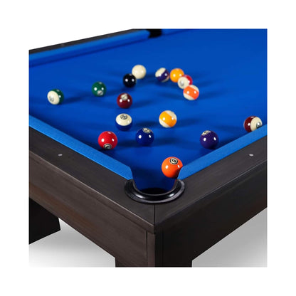8-Foot Slate Bed Pool Table | Modern Graphite Solid Wood, Blue Cloth
