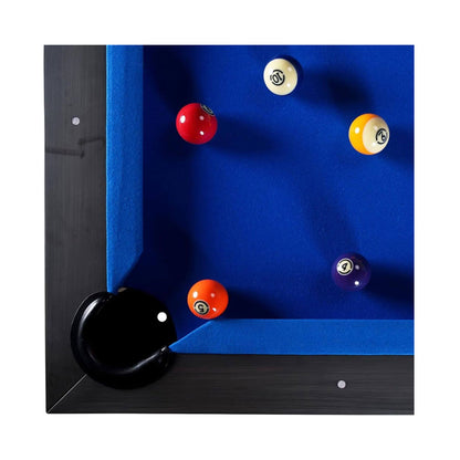 8-Foot Slate Bed Pool Table | Modern Graphite Solid Wood, Blue Cloth