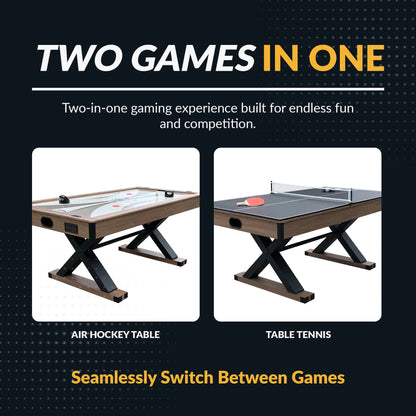 Hathaway Excalibur 6-ft Air Hockey Table | 2-in-1 with Table Tennis Top | Driftwood